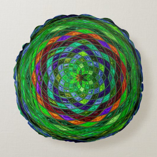 抽象芸術モザイクのステンドグラス#8 ラウンドクッション (正面)
