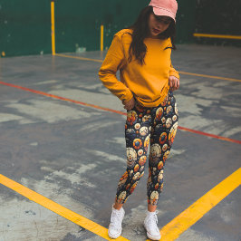 抽象芸術モザイクサークル海軍オレンジ レギンス