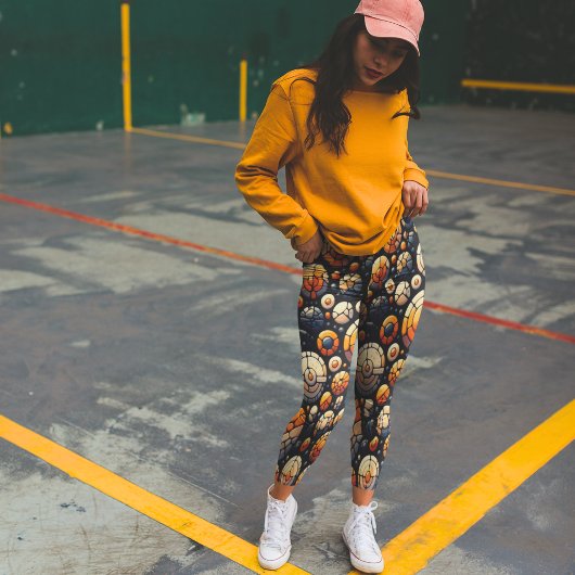 抽象芸術モザイクサークル海軍オレンジ レギンス