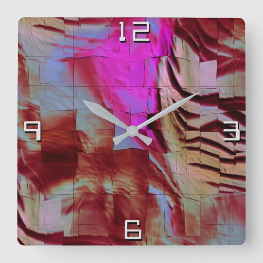抽象芸術モザイクスケッチのロッキーピンクと錆び スクエア壁時計 (正面)