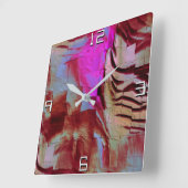 抽象芸術モザイクスケッチのロッキーピンクと錆び スクエア壁時計 (傾斜)