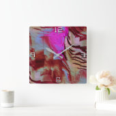 抽象芸術モザイクスケッチのロッキーピンクと錆び スクエア壁時計 (ホーム)