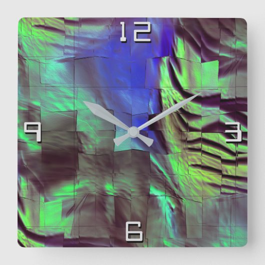 抽象芸術モザイクスケッチの岩の緑と青 スクエア壁時計 (正面)