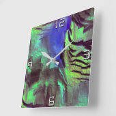 抽象芸術モザイクスケッチの岩の緑と青 スクエア壁時計 (傾斜)