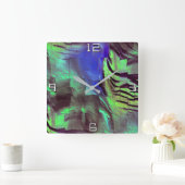 抽象芸術モザイクスケッチの岩の緑と青 スクエア壁時計 (ホーム)