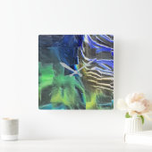 抽象芸術モザイクスケッチ軽く彫刻され、サテン スクエア壁時計 (ホーム)