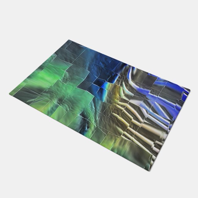 抽象芸術モザイクスケッチ軽く彫刻され、サテン ドアマット (アングル)