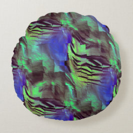 抽象芸術モザイクスケッチ（粗緑青） ラウンドクッション