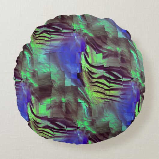 抽象芸術モザイクスケッチ（粗緑青） ラウンドクッション (正面)