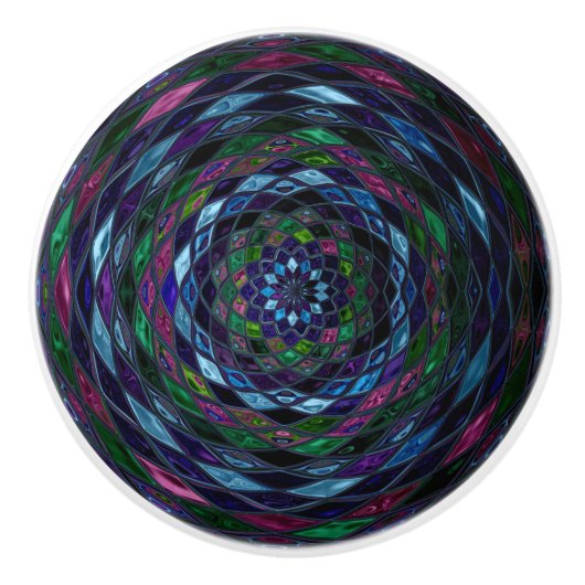 抽象芸術モザイクステンドグラス#11 セラミックノブ (正面)