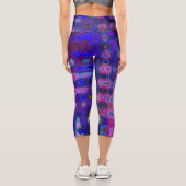 抽象芸術モザイクピンクと青の波状レトロ カプリレギンス (裏面)