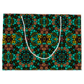 抽象芸術モザイク性フローラ花ブラック ラージペーパーバッグ (裏面)