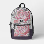 抽象芸術モザイク花バラピンク白グレーフローラ プリントバックパック (正面)