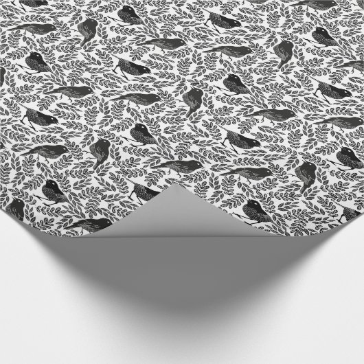 抽象芸術モダンかわいい黒い鳥と葉 ラッピングペーパー (角)