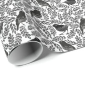 抽象芸術モダンかわいい黒い鳥と葉 ラッピングペーパー (ロールコーナー)