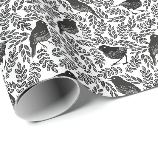 抽象芸術モダンかわいい黒い鳥と葉 ラッピングペーパー (ロールコーナー)