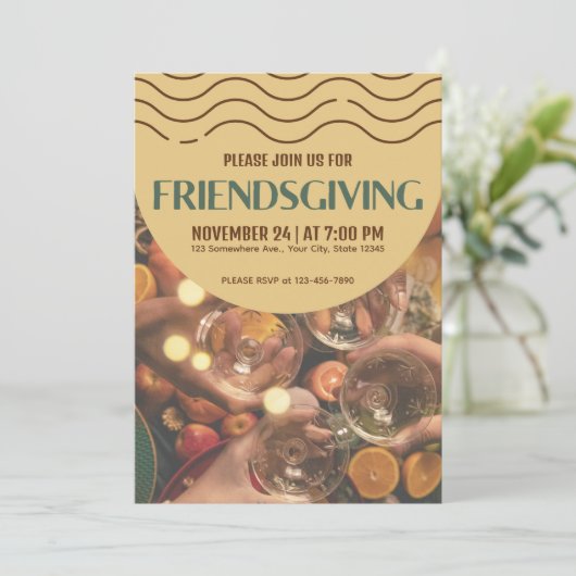 抽象芸術モダンの友達と感謝祭ディナー 招待状 (スタンド正面)