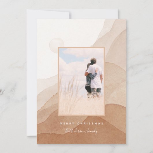 抽象芸術モダンの水色サンセットクリスマスカップル カード (正面)