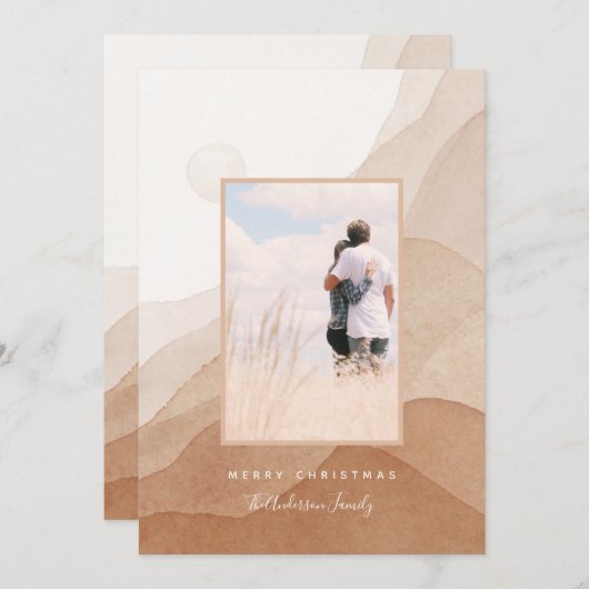 抽象芸術モダンの水色サンセットクリスマスカップル カード (正面/裏面)