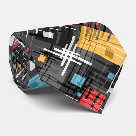 抽象芸術モダンの線が付いたストライプの図形 ネクタイ (ロール)