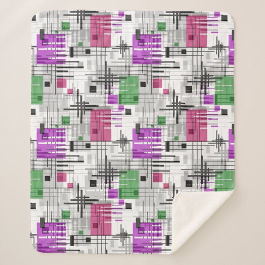 抽象芸術モダンの線ストライプの付きrec シェルパブランケット (正面)