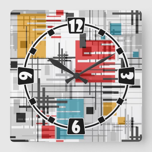 抽象芸術モダンの線ストライプの付きrec スクエア壁時計 (正面)