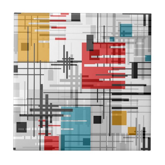 抽象芸術モダンの線ストライプの付きrec タイル (正面)