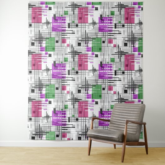 抽象芸術モダンの線ストライプの付きrec タペストリー (インサイチュ)