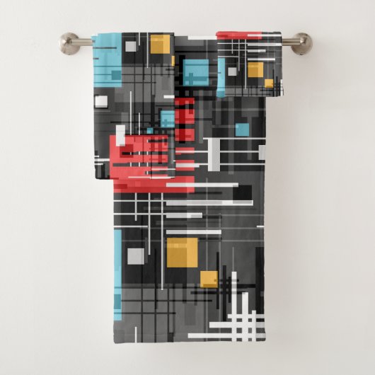 抽象芸術モダンの線ストライプの付きrec バスタオルセット (インサイチュ)