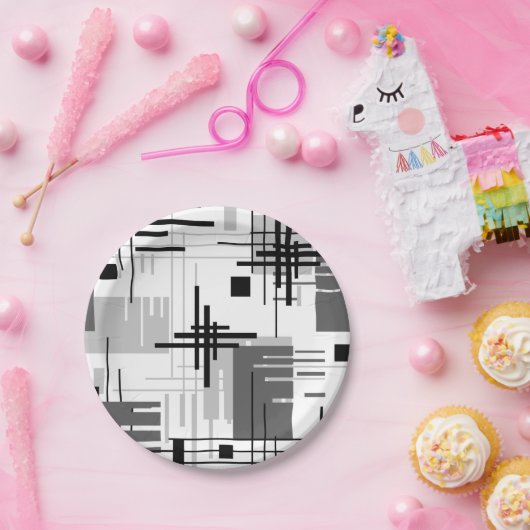 抽象芸術モダンの線ストライプの付きrec ペーパープレート (パーティー)