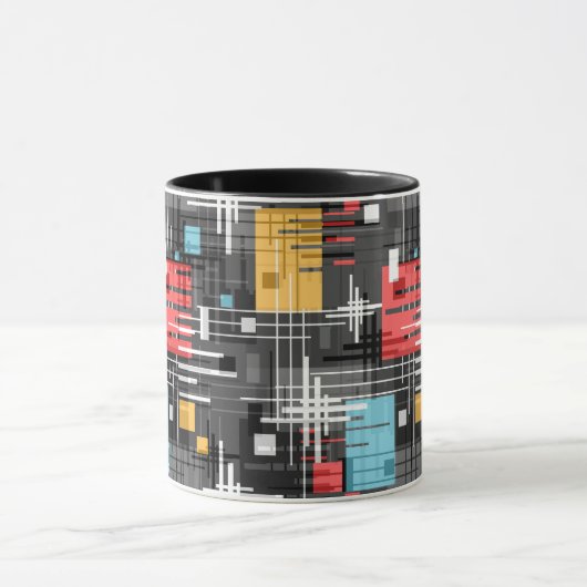 抽象芸術モダンの線ストライプの付きrec マグカップ (中央)