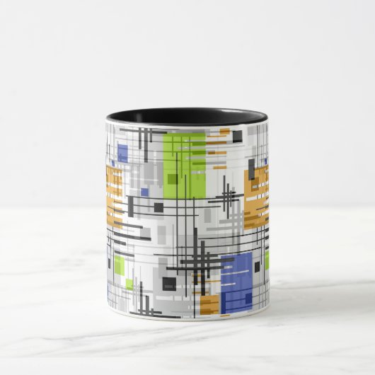 抽象芸術モダンの線ストライプの付きrec マグカップ (中央)