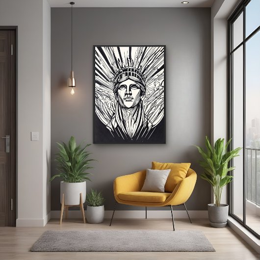 抽象芸術モダンの自由の線の芸術の光沢 ポスター