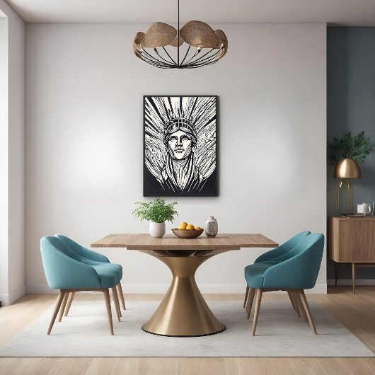 抽象芸術モダンの自由の線の芸術の光沢 ポスター