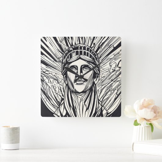 抽象芸術モダンの自由の線の芸術 スクエア壁時計 (ホーム)