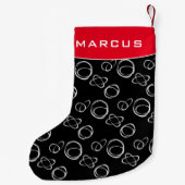 抽象芸術モダンの赤と黒のパターン名 スモールクリスマスストッキング (裏面)