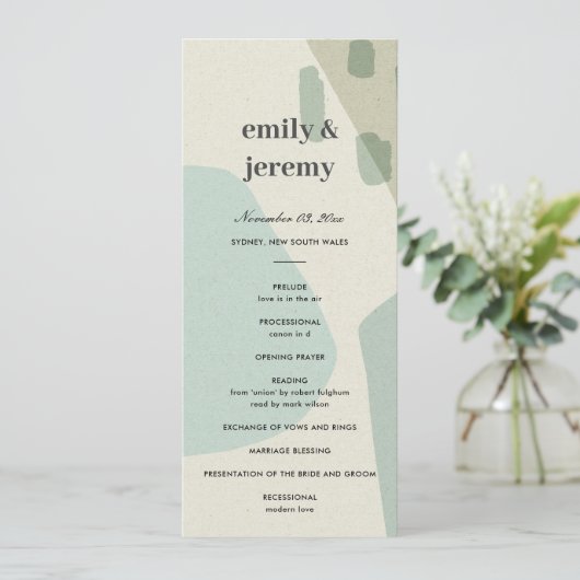 抽象芸術モダンアクアアートの結婚セレモニープログラム メニュー (スタンド正面)