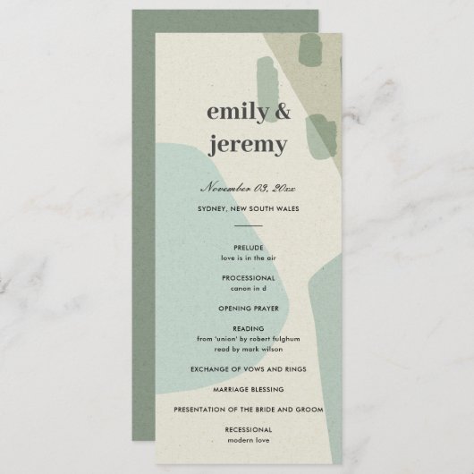 抽象芸術モダンアクアアートの結婚セレモニープログラム メニュー (正面/裏面)