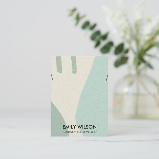 抽象芸術モダンアクアブルーアートネックレスディスプレイ 名刺 (スタンド正面)