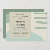 抽象芸術モダンアクアブルーアートリハーサルディナー 招待状 (正面/裏面)