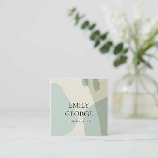 抽象芸術モダンアクアブルー結婚アート スクエア名刺 (スタンド正面)