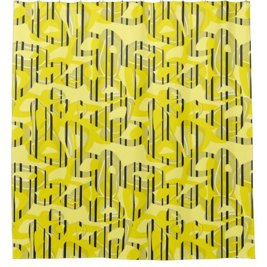 抽象芸術モダンアストライプのート黄白黒十dec シャワーカーテン (正面)