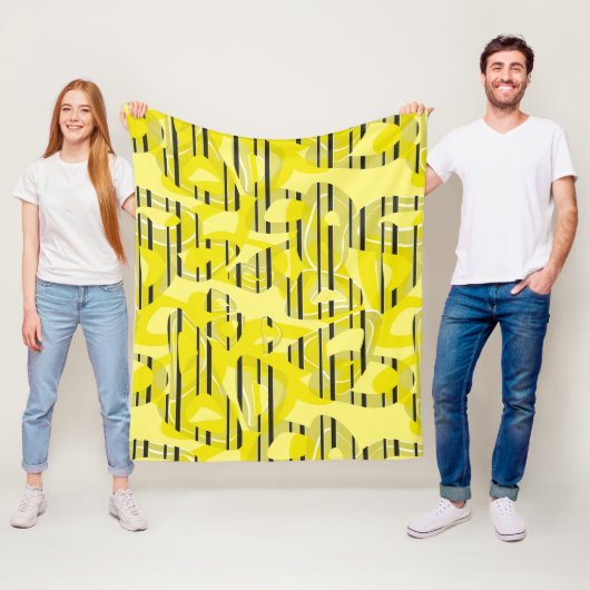抽象芸術モダンアストライプのート黄白黒十dec フリースブランケット (インサイチュ)