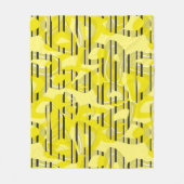 抽象芸術モダンアストライプのート黄白黒十dec フリースブランケット (正面)