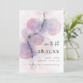 抽象芸術モダンアルコールインクアートピンク日付を保存 招待状 (スタンド正面)