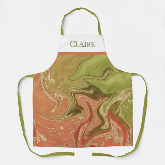 抽象芸術モダンアルコールインクパープル&金ゴールドモノグラム エプロン (正面)