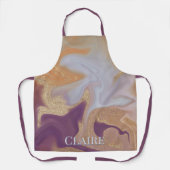 抽象芸術モダンアルコールインクパープル&金ゴールドモノグラム エプロン (正面)