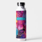 抽象芸術モダンアルコールインク – ブルーパープルオレンジ ウォーターボトル (左面)
