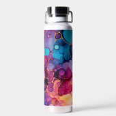 抽象芸術モダンアルコールインク – ブルーパープルオレンジ ウォーターボトル (背面)