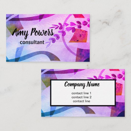抽象芸術モダンアートのシックな紫と青 名刺 (正面/裏面)